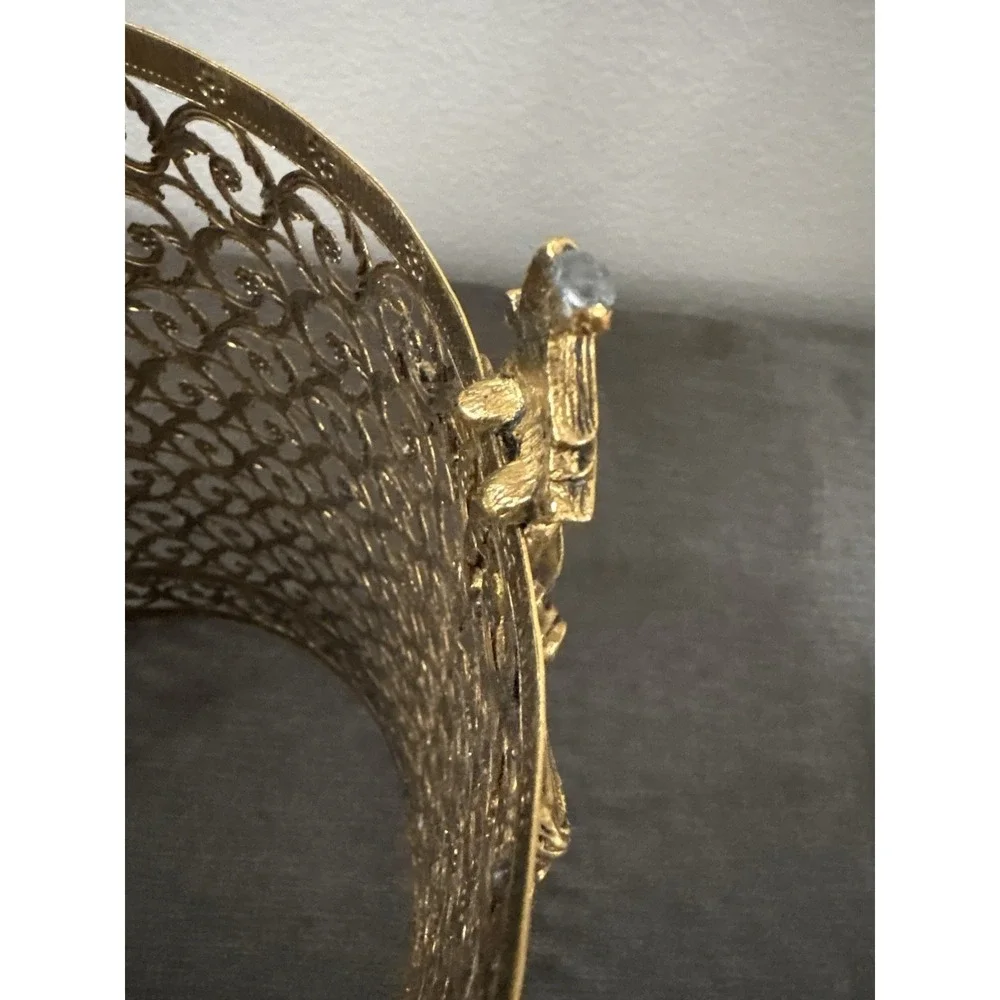 Hollywood Regency Gold Filigree Scroll Footed Trash Can NO Liner 11